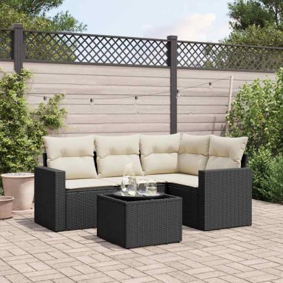 Set mobilier de grădină cu perne, 5 piese, negru, poliratan GartenMobel Dekor