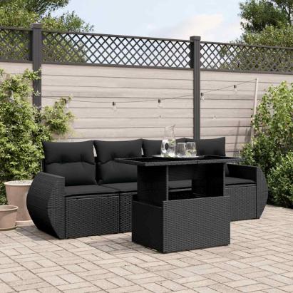 Set mobilier de grădină cu perne, 5 piese, negru, poliratan GartenMobel Dekor
