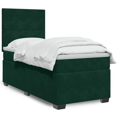 Pat box spring cu saltea, verde închis, 90x190 cm, catifea GartenMobel Dekor