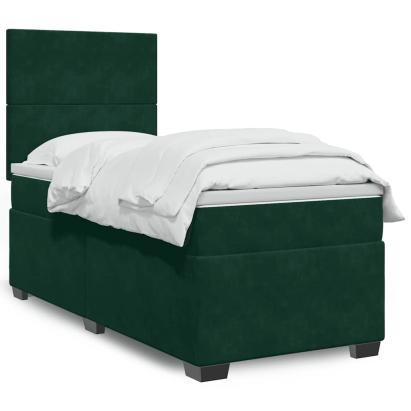 Pat box spring cu saltea, verde închis, 100x200 cm, catifea GartenMobel Dekor