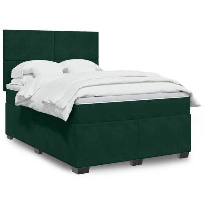 Pat box spring cu saltea, verde închis, 140x190 cm, catifea GartenMobel Dekor
