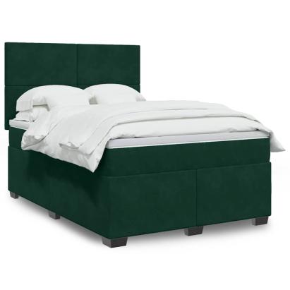 Pat box spring cu saltea, verde închis, 140x200 cm, catifea GartenMobel Dekor