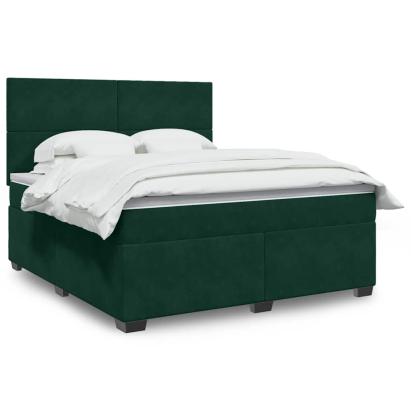 Pat box spring cu saltea, verde închis, 180x200 cm, catifea GartenMobel Dekor