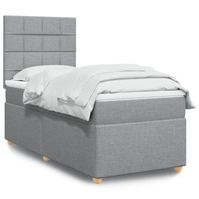 Pat box spring cu saltea, gri deschis, 90x190 cm, textil GartenMobel Dekor