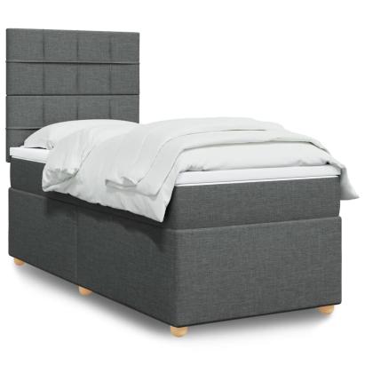 Pat box spring cu saltea, gri închis, 90x190 cm, textil GartenMobel Dekor