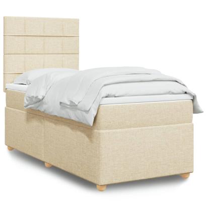 Pat box spring cu saltea, crem, 90x190 cm, textil GartenMobel Dekor