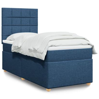 Pat box spring cu saltea, albastru, 90x190 cm, textil GartenMobel Dekor