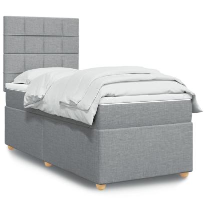 Pat box spring cu saltea, gri deschis, 90x200 cm, textil GartenMobel Dekor