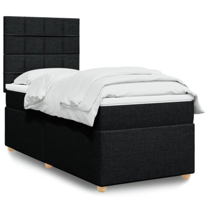 Pat box spring cu saltea, negru, 90x200 cm, textil GartenMobel Dekor