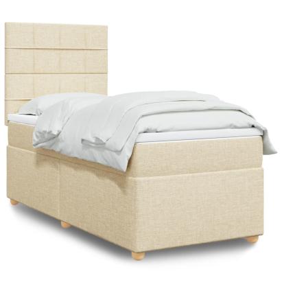Pat box spring cu saltea, crem, 90x200 cm, textil GartenMobel Dekor
