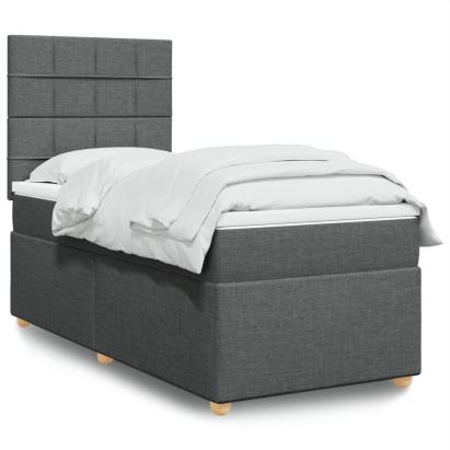 Pat box spring cu saltea, gri închis, 100x200 cm, textil GartenMobel Dekor