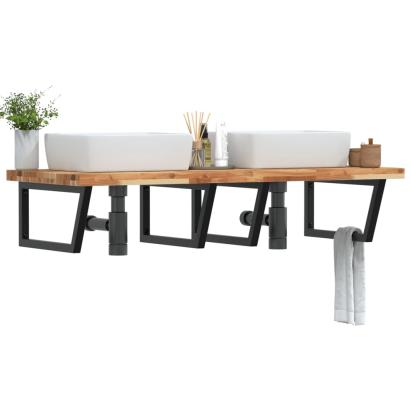 Raft pentru lavoar montat pe perete, oțel și lemn masiv acacia GartenMobel Dekor
