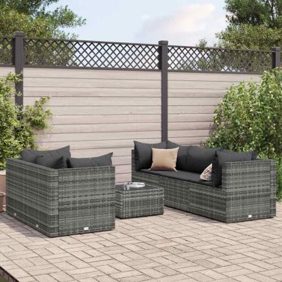 Set mobilier de grădină cu perne, 6 piese, gri, poliratan GartenMobel Dekor