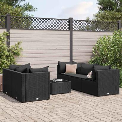 Set mobilier de grădină cu perne, 6 piese, negru, poliratan GartenMobel Dekor