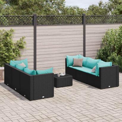 Set mobilier de grădină cu perne, 7 piese, negru, poliratan GartenMobel Dekor