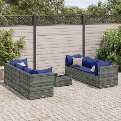Set mobilier de grădină cu perne, 7 piese, gri, poliratan GartenMobel Dekor