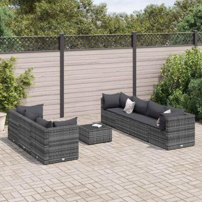 Set mobilier de grădină cu perne, 8 piese, gri, poliratan GartenMobel Dekor