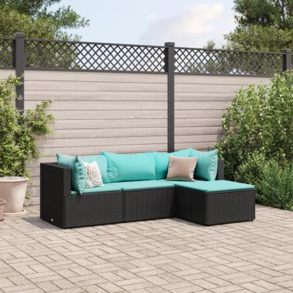 Set mobilier relaxare grădină 4 piese cu perne poliratan negru GartenMobel Dekor