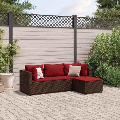 Set mobilier de grădină cu perne, 4 piese, maro, poliratan GartenMobel Dekor