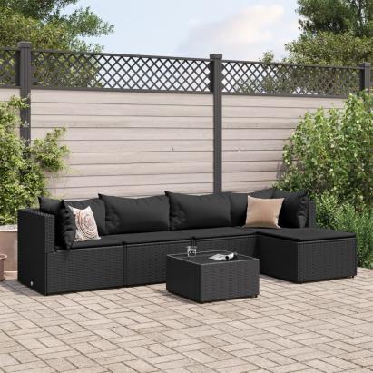 Set mobilier de grădină cu perne, 6 piese, negru, poliratan GartenMobel Dekor