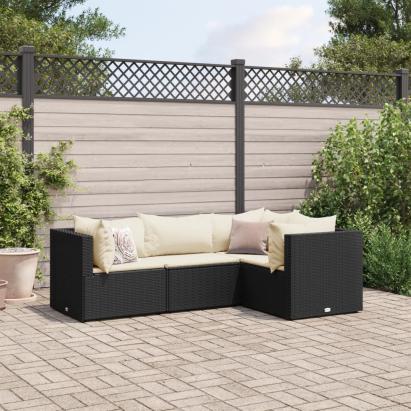 Set mobilier relaxare grădină 4 piese cu perne poliratan negru GartenMobel Dekor
