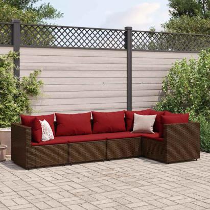 Set șezlonguri de grădină, 5 piese, cu perne, maro, poliratan GartenMobel Dekor