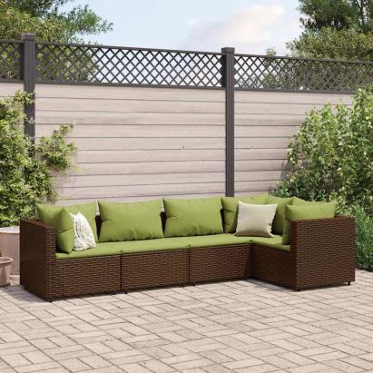 Set șezlonguri de grădină, 5 piese, cu perne, maro, poliratan GartenMobel Dekor