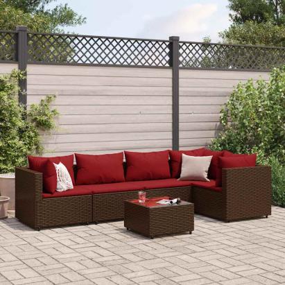 Set mobilier de grădină cu perne, 6 piese, maro, poliratan GartenMobel Dekor
