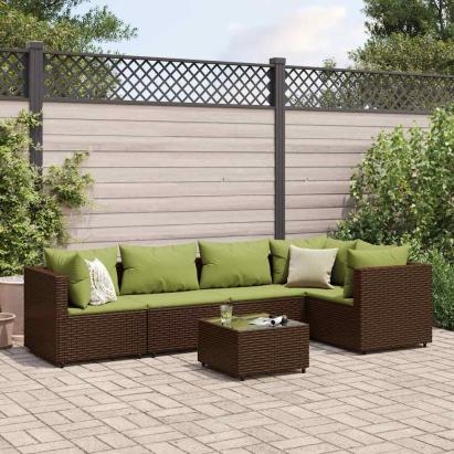 Set mobilier de grădină cu perne, 6 piese, maro, poliratan GartenMobel Dekor