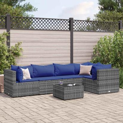 Set mobilier de grădină cu perne, 6 piese, gri, poliratan GartenMobel Dekor