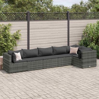 Set mobilier de grădină cu perne, 6 piese, gri, poliratan GartenMobel Dekor