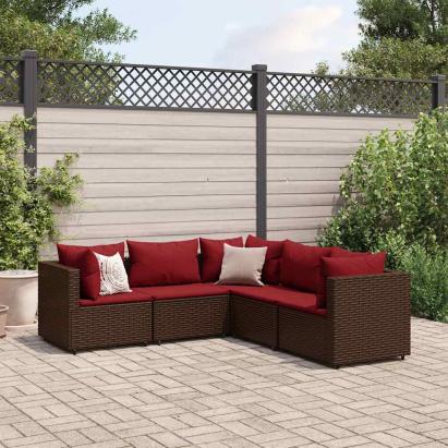 Set șezlonguri de grădină, 5 piese, cu perne, maro, poliratan GartenMobel Dekor