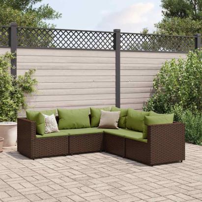Set șezlonguri de grădină, 5 piese, cu perne, maro, poliratan GartenMobel Dekor