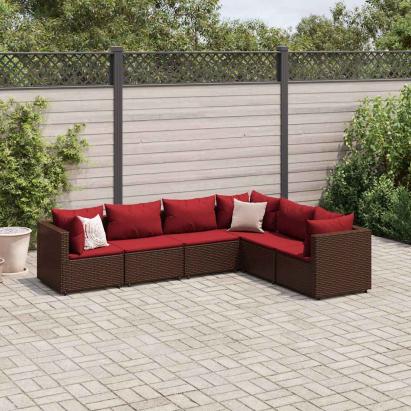 Set mobilier de grădină cu perne, 6 piese, maro, poliratan GartenMobel Dekor