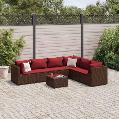Set mobilier de grădină cu perne, 7 piese, maro, poliratan GartenMobel Dekor