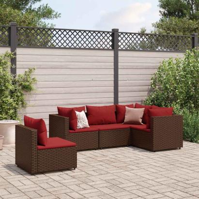 Set șezlonguri de grădină, 5 piese, cu perne, maro, poliratan GartenMobel Dekor