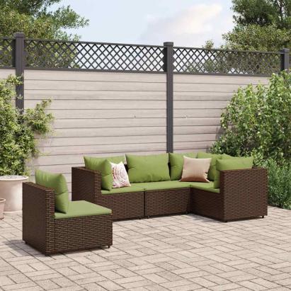 Set șezlonguri de grădină, 5 piese, cu perne, maro, poliratan GartenMobel Dekor
