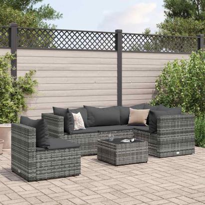 Set mobilier de grădină cu perne, 6 piese, gri, poliratan GartenMobel Dekor