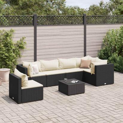 Set mobilier de grădină cu perne, 7 piese, negru, poliratan GartenMobel Dekor