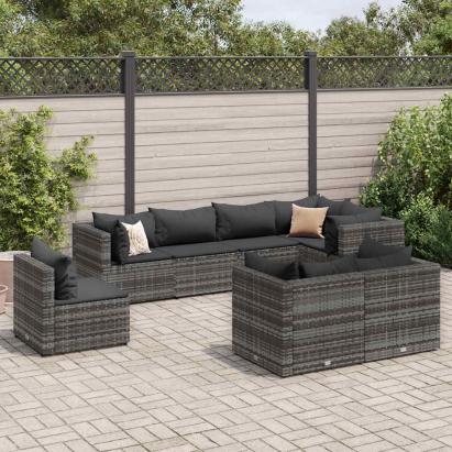 Set mobilier de grădină cu perne, 8 piese, gri, poliratan GartenMobel Dekor