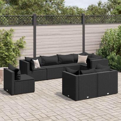 Set mobilier de grădină cu perne, 8 piese, negru, poliratan GartenMobel Dekor