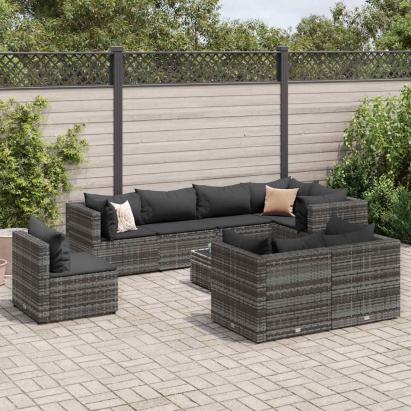 Set mobilier de grădină cu perne, 9 piese, gri, poliratan GartenMobel Dekor