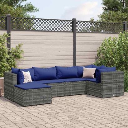 Set mobilier de grădină cu perne, 6 piese, gri, poliratan GartenMobel Dekor