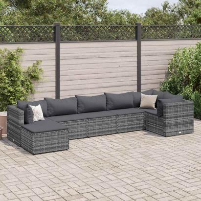 Set mobilier de grădină cu perne, 7 piese, gri, poliratan GartenMobel Dekor