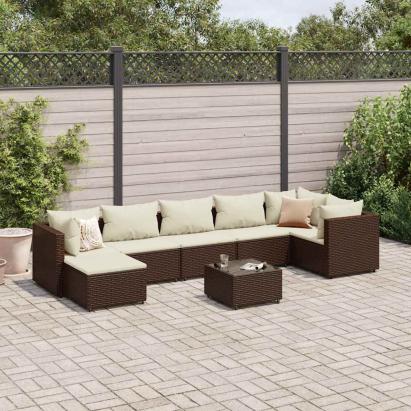 Set mobilier de grădină cu perne, 8 piese, maro, poliratan GartenMobel Dekor