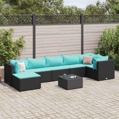 Set mobilier de grădină cu perne, 8 piese, negru, poliratan GartenMobel Dekor