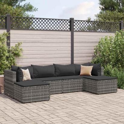Set mobilier de grădină cu perne, 6 piese, gri, poliratan GartenMobel Dekor