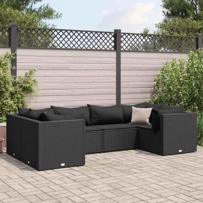 Set mobilier de grădină cu perne, 6 piese, negru, poliratan GartenMobel Dekor