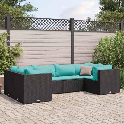 Set mobilier de grădină cu perne, 6 piese, negru, poliratan GartenMobel Dekor