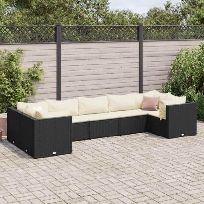 Set mobilier de grădină cu perne, 7 piese, negru, poliratan GartenMobel Dekor